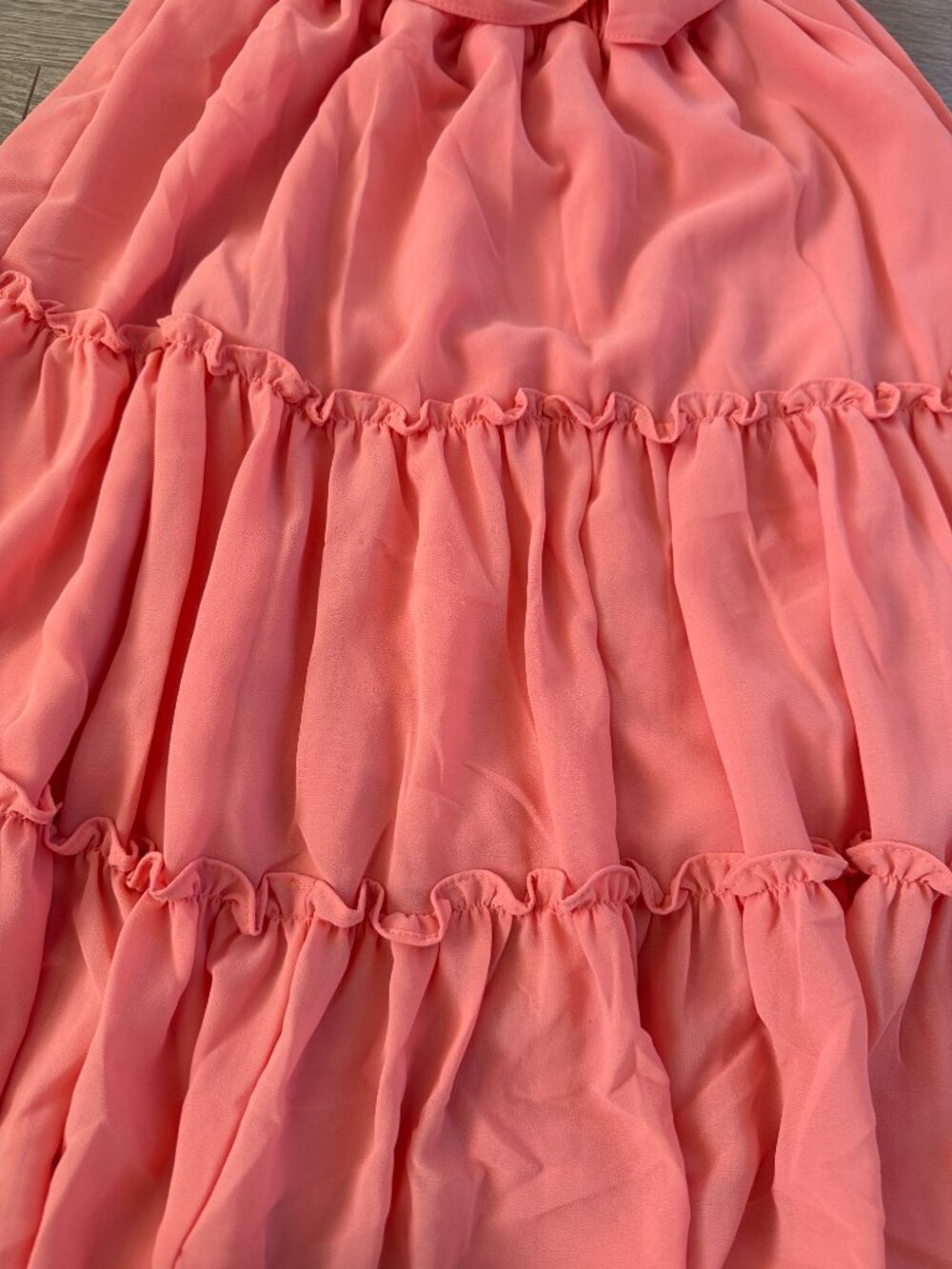 MISA Los Angeles Coral Pink Off Shoulder Tiered Ruffle Maxi Dress XS - Picture 3 of 9